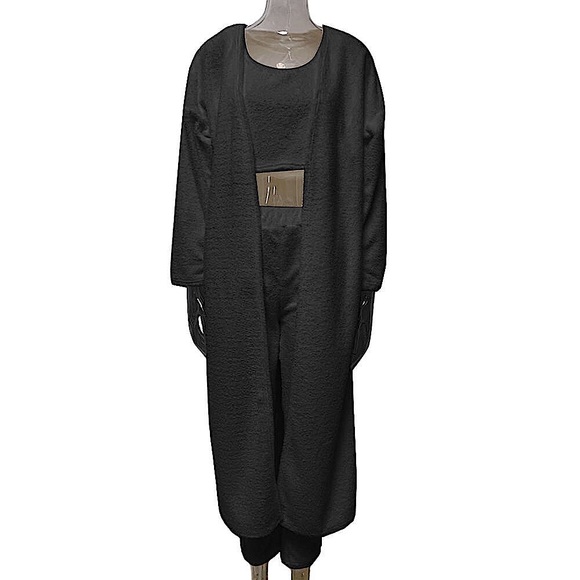 🖤LAST ONE!!🖤Coord Set black 3 piece long cardigan, crop top & leggings NWOT - Picture 2 of 14